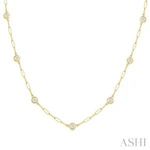 1 ctw Bezel Set Round Cut Diamond Paper Clip Station Necklace in 14K Yellow Gold