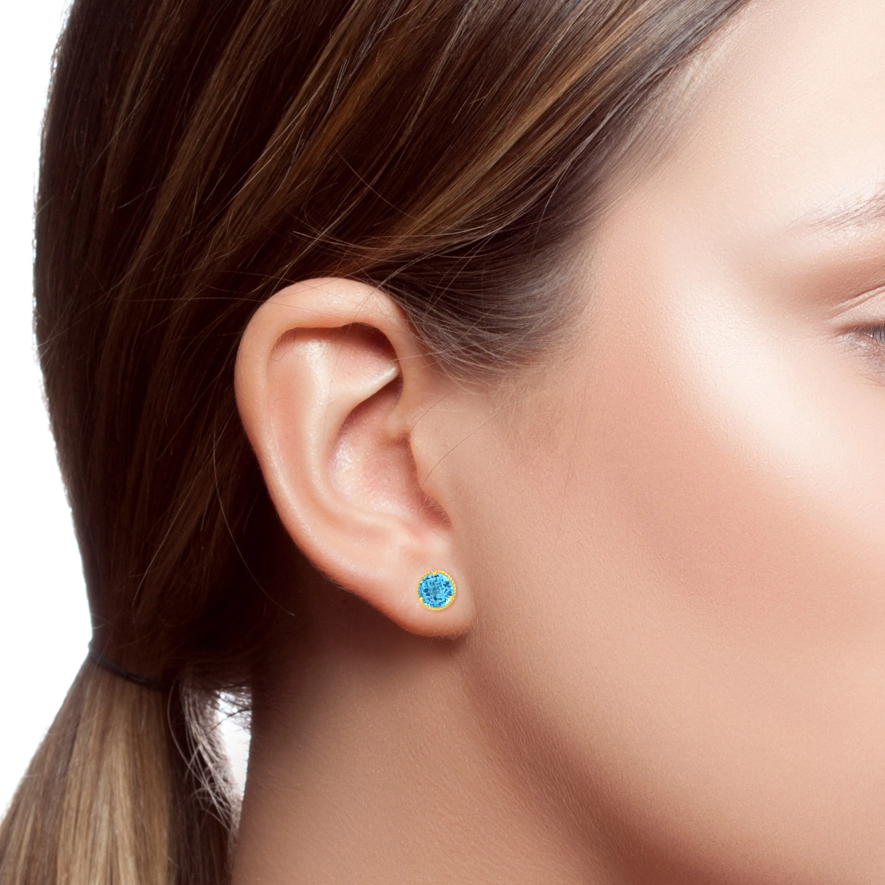14k Yellow Gold Roped Halo Round-Cut Gemstone Stud Earrings (8mm)