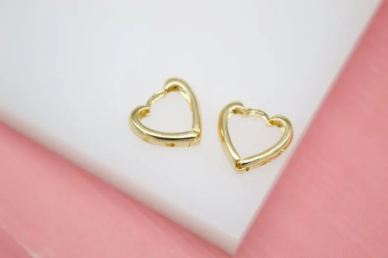 18K Gold Filled Heart Shaped Huggies Wrap Earrings With Moon and Star holes
