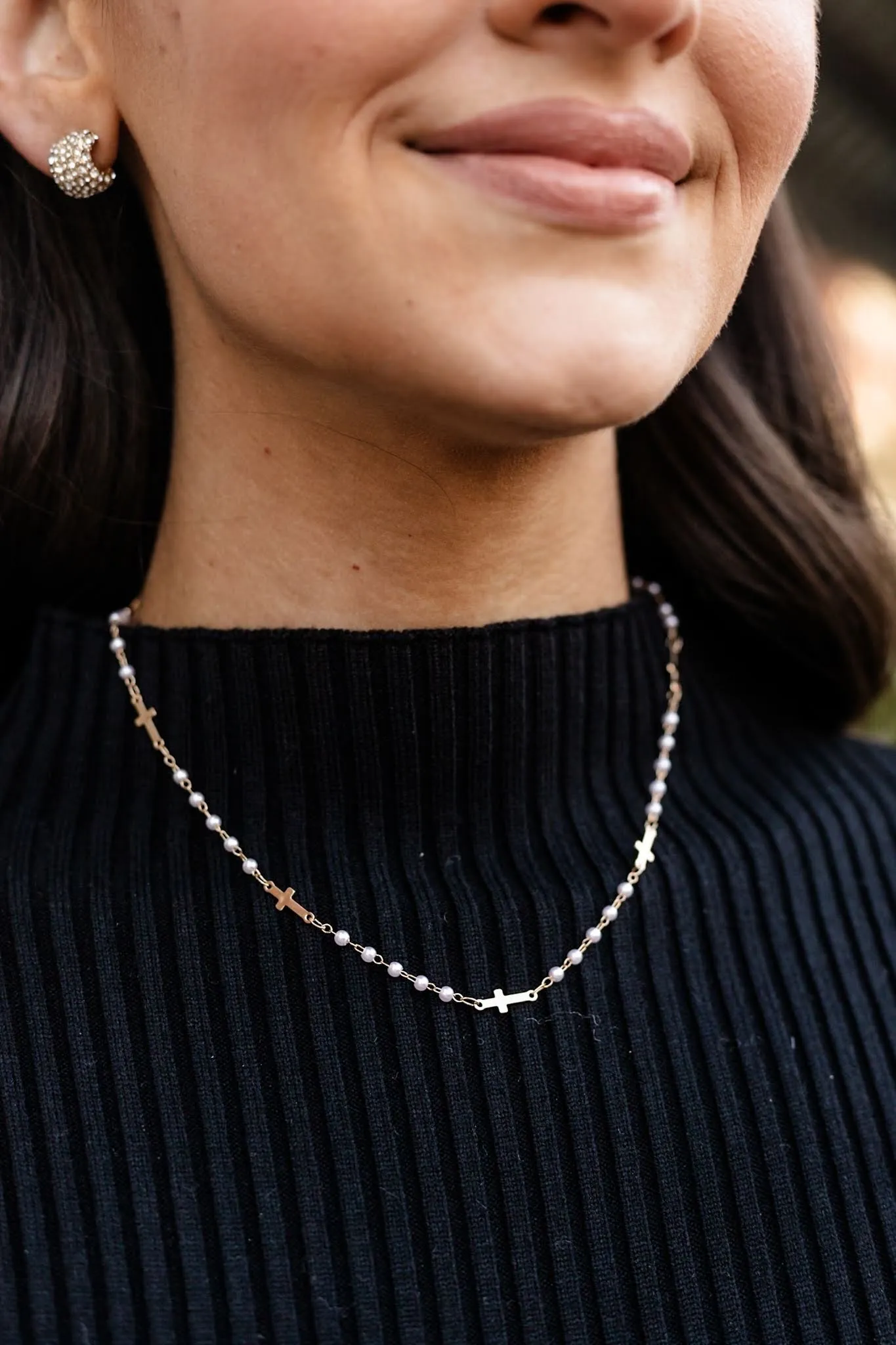 As You Find Me Cross And Pearl Necklace - Gold