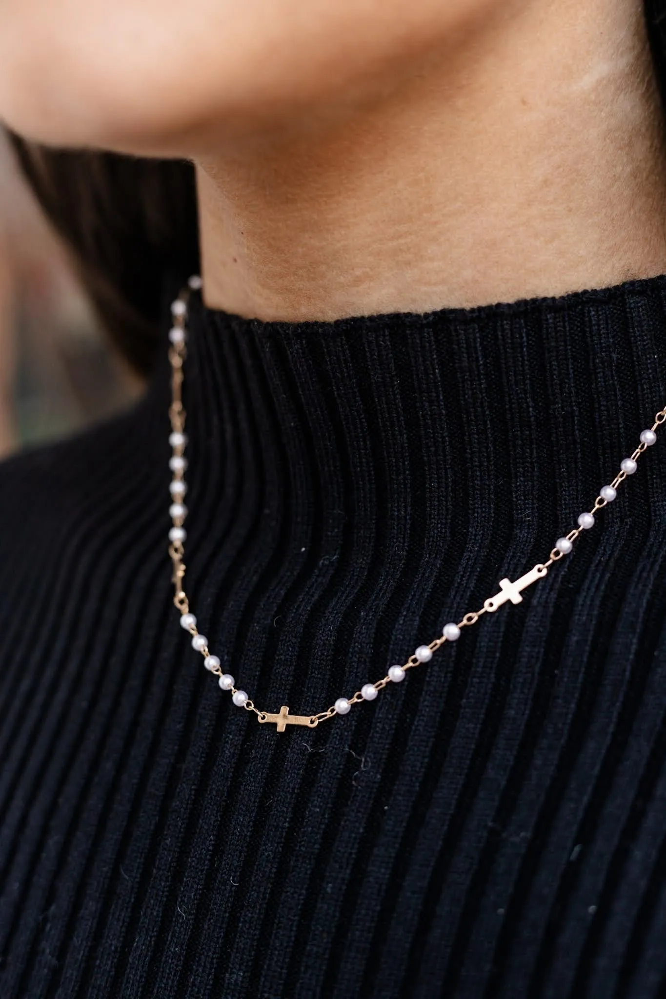 As You Find Me Cross And Pearl Necklace - Gold