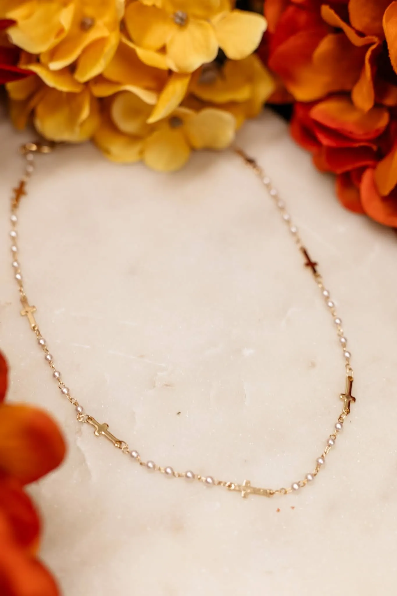 As You Find Me Cross And Pearl Necklace - Gold