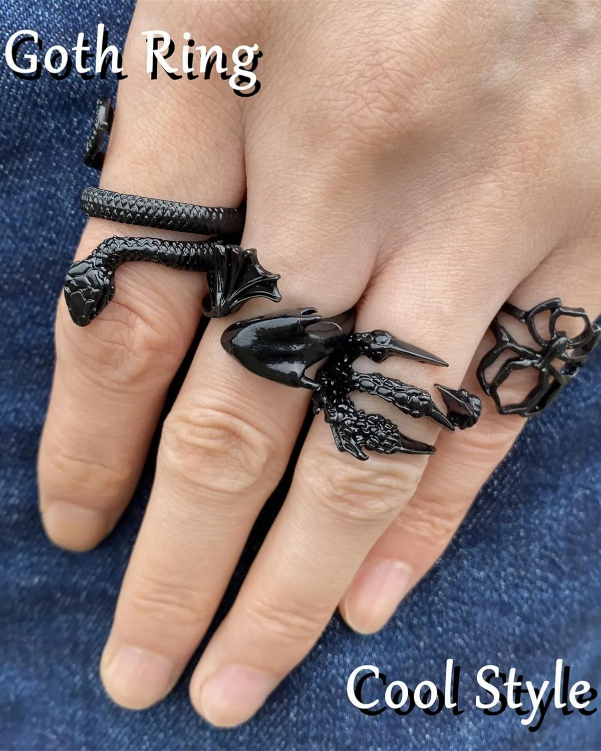 Black Gothic Vintage Rings Set - 20-30 PCS Cool Punk Jewelry with Snake, Butterfly, and Star Stacking Rings, Gift for Men, Women, Boys