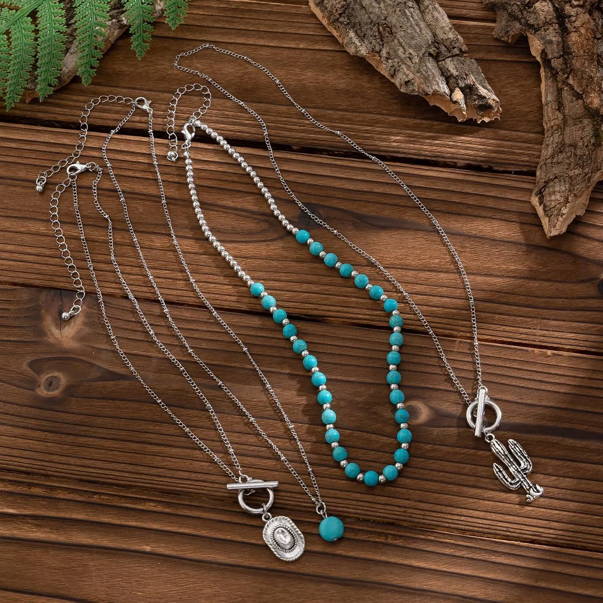 Boho Western Turquoise Beaded Choker Necklaces Vintage Turquoise Leather Collar Necklaces Layered Western Necklaces