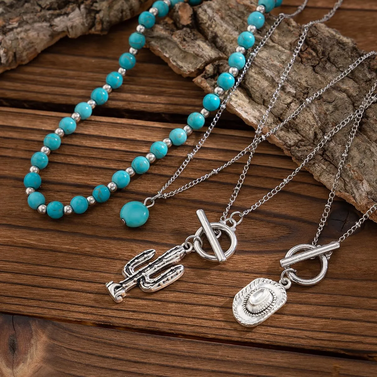 Boho Western Turquoise Beaded Choker Necklaces Vintage Turquoise Leather Collar Necklaces Layered Western Necklaces