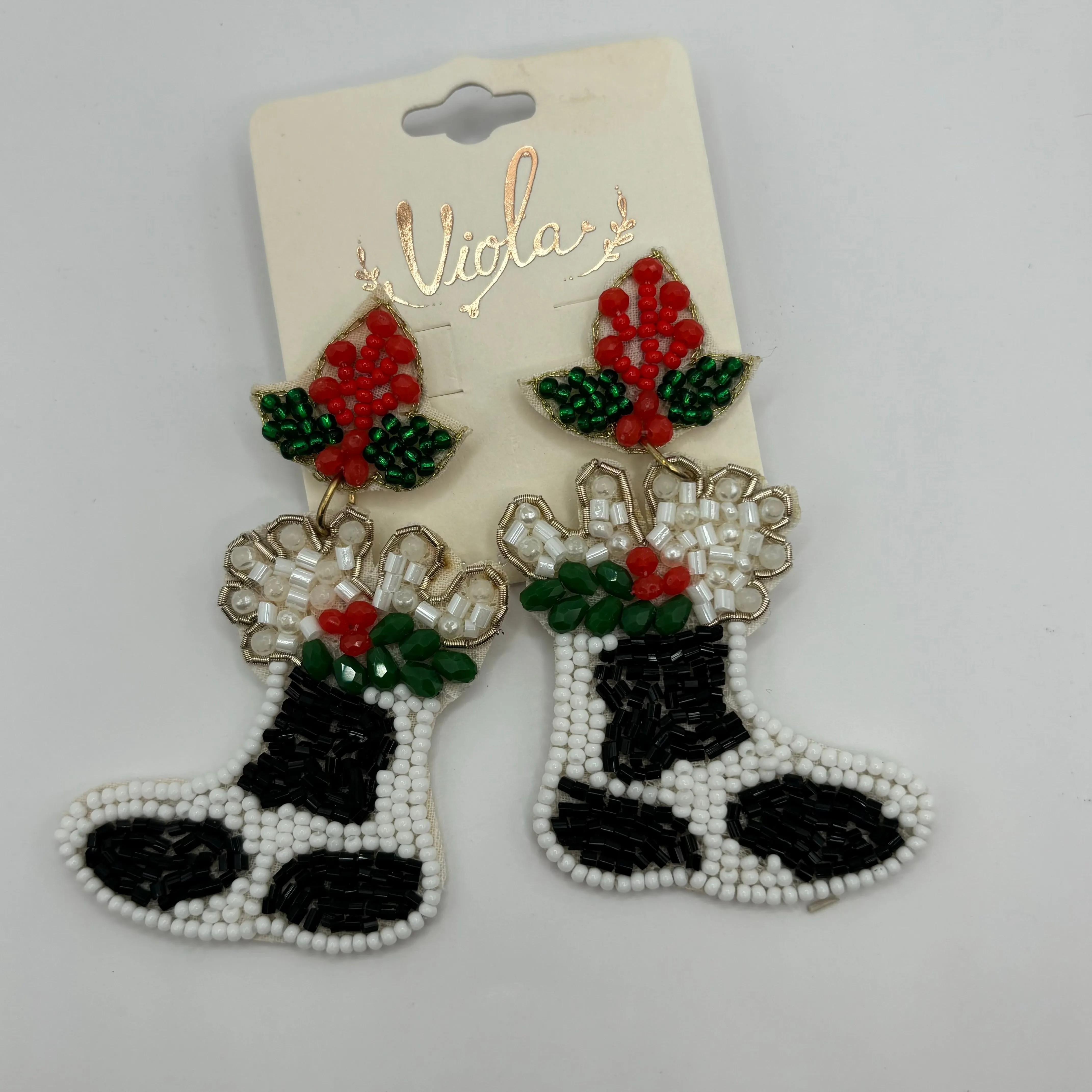 Christmas Statement Seed Bead Post Back Earrings ~Cow Print Boots  Car with Tree * Reindeer