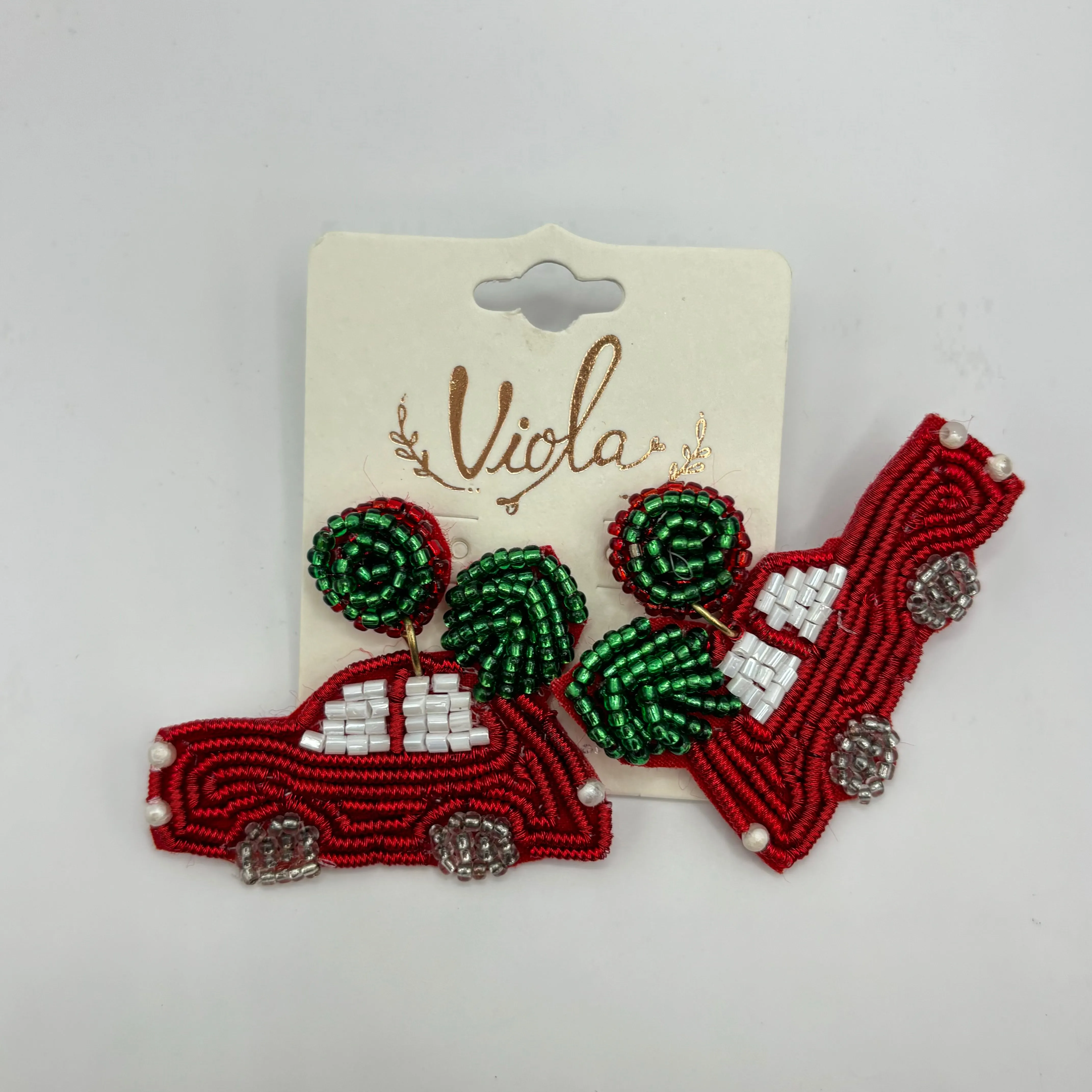 Christmas Statement Seed Bead Post Back Earrings ~Cow Print Boots  Car with Tree * Reindeer