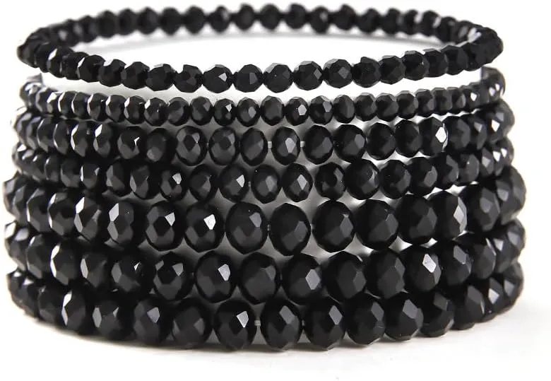 COLORFUL BLING Bohemian Stackable Bead Bracelets Set for Women Layered Multicolor Stretch Beaded Stacking Strand Wrap Bracelets Shiny Crystal Statement Jewelry