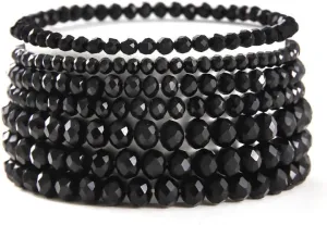 COLORFUL BLING Bohemian Stackable Bead Bracelets Set for Women Layered Multicolor Stretch Beaded Stacking Strand Wrap Bracelets Shiny Crystal Statement Jewelry