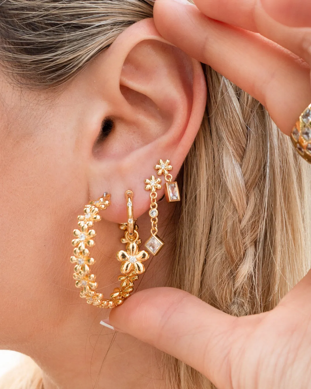 Daisy Chain Hoops- Silver
