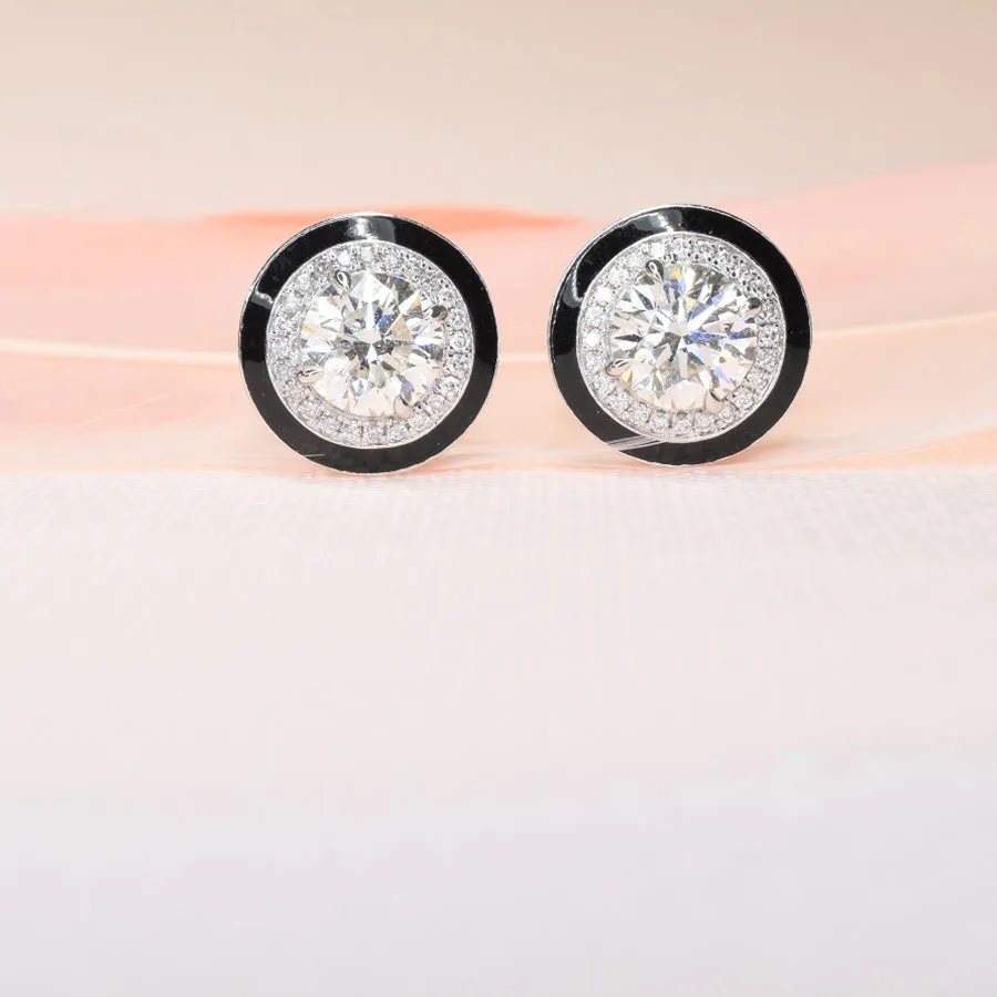 Diamond Earrings with Enamel