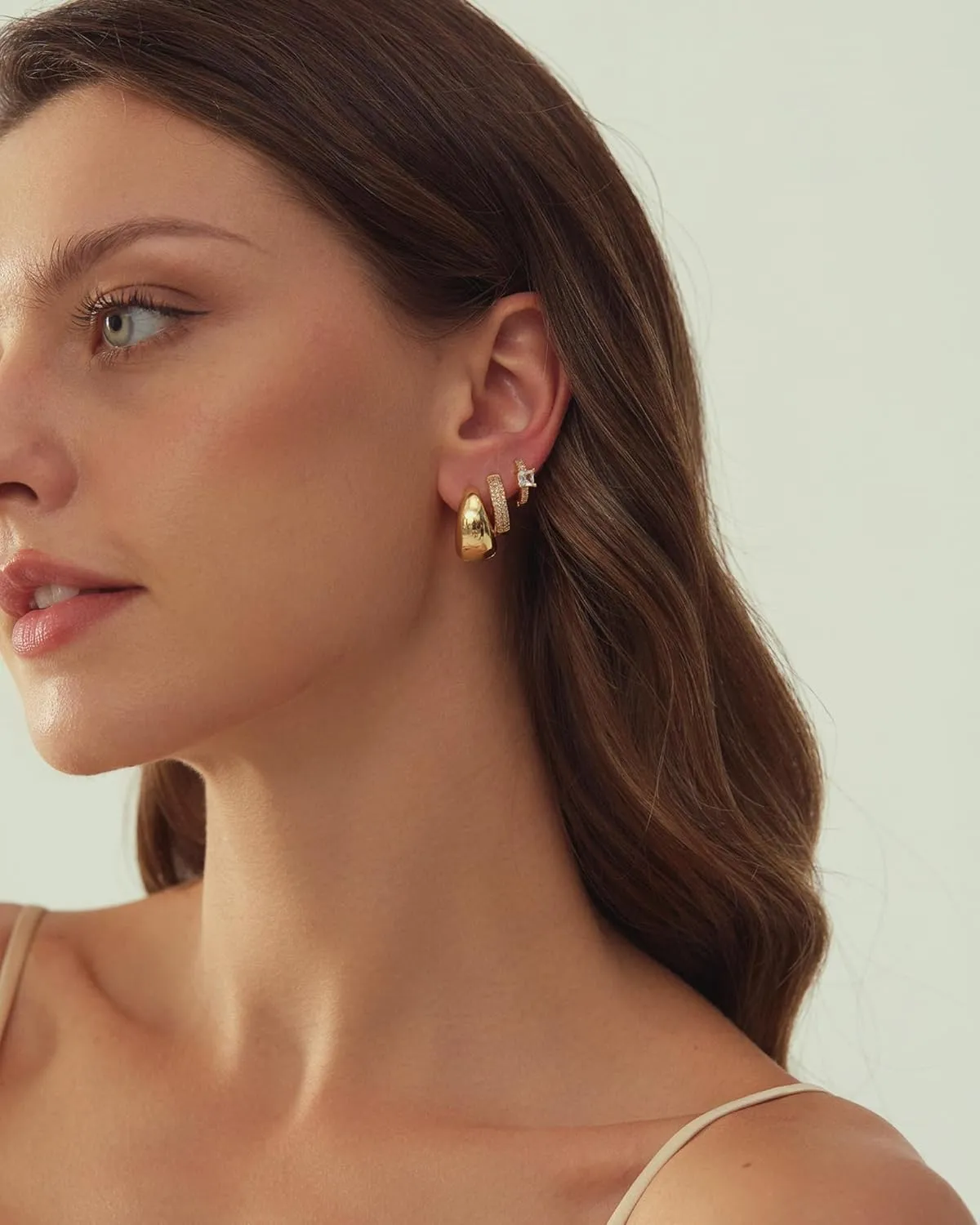 Gold Hoop Earrings Set for Women, 14K Gold Plated Lightweight Earrings Sets for Multiple Piercing, Hypoallergenic Chunky Trendy Gold Earrings for Women Jewelry