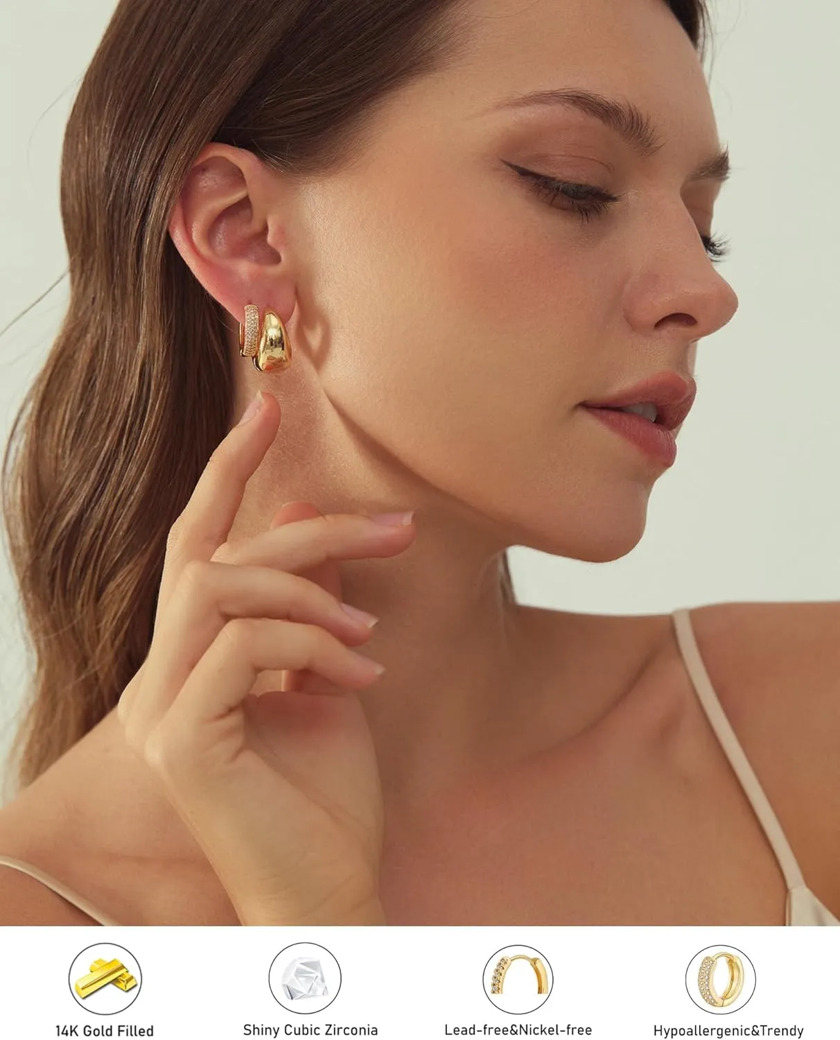 Gold Hoop Earrings Set for Women, 14K Gold Plated Lightweight Earrings Sets for Multiple Piercing, Hypoallergenic Chunky Trendy Gold Earrings for Women Jewelry