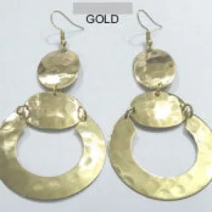 Hammered Beta Circle Link Dangle Earrings Gold Tone
