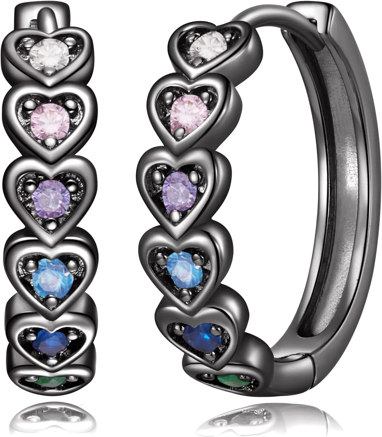 Heart Rainbow Hoop Earrings for Women 14k Gold plated Multicolor Cubic Zirconia Huggie Hoop Earrings with 925 Sterling Silver Post | 20mm