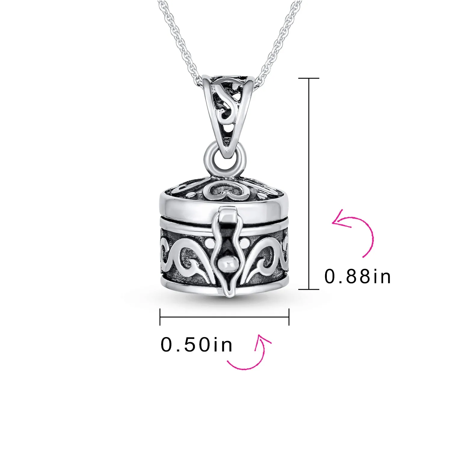 Jesus Fish Heart Memorial Poison Prayer Box Locket Necklace Pendant .925 Silver