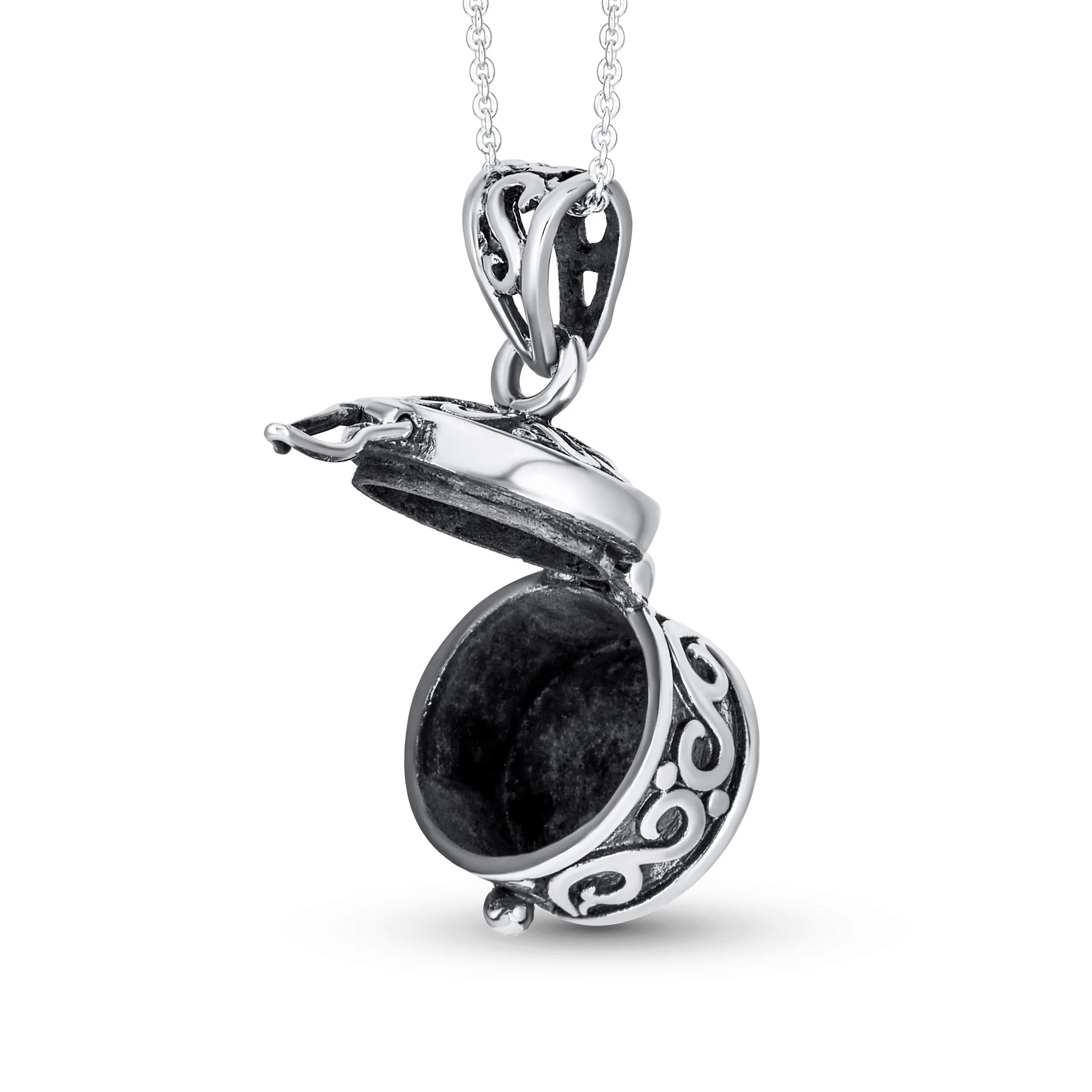 Jesus Fish Heart Memorial Poison Prayer Box Locket Necklace Pendant .925 Silver