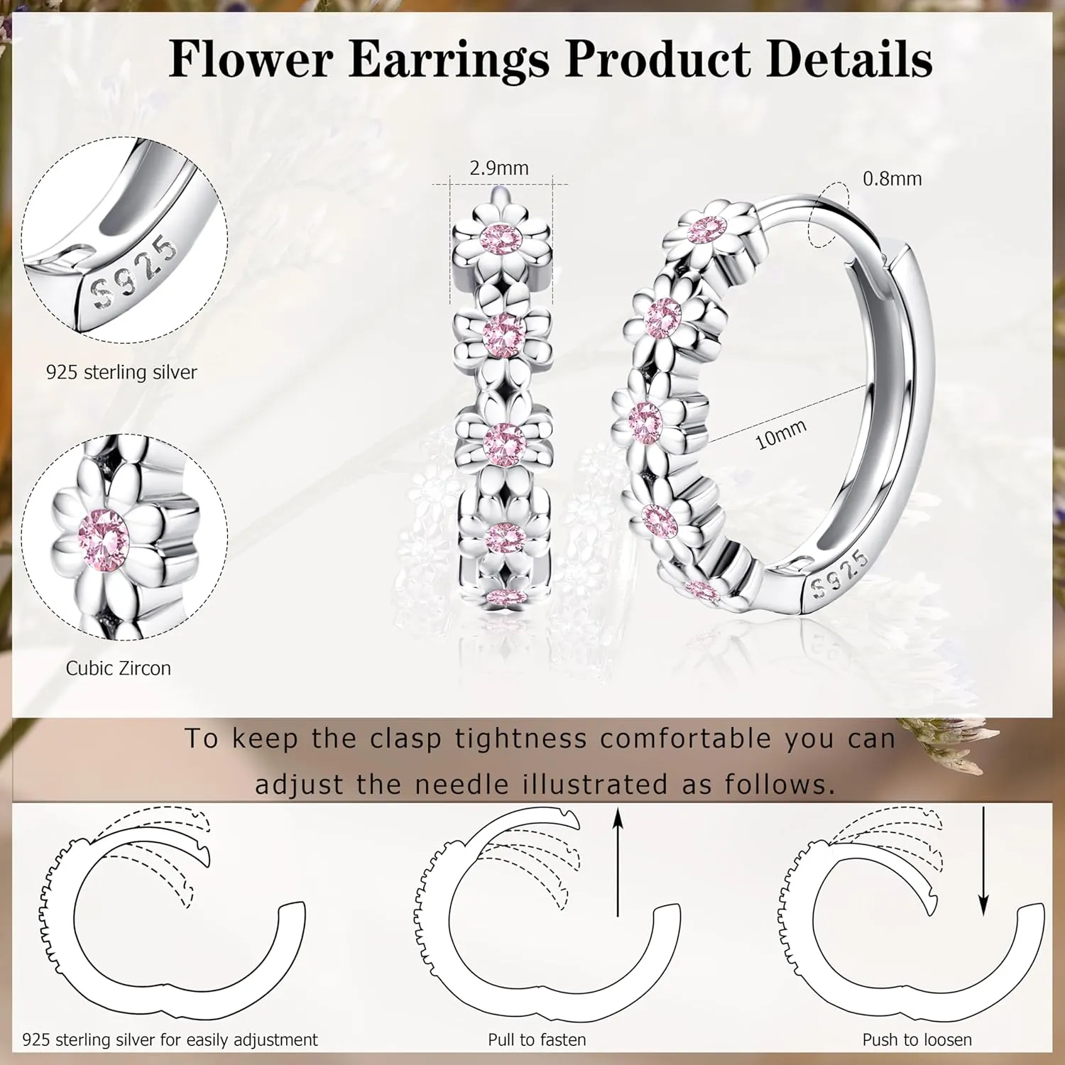 MILACOLATO 925 Sterling Silver Small Hoop Earrings for Women 14K Gold Plated Daisy Huggie Hoop Earrings Pave Rainbow Cubic Zirconia Cute Flower Hoop Earrings Hypoallergenic Earrings