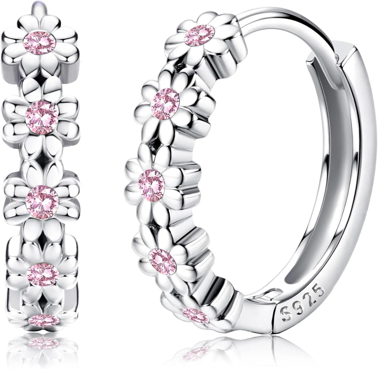 MILACOLATO 925 Sterling Silver Small Hoop Earrings for Women 14K Gold Plated Daisy Huggie Hoop Earrings Pave Rainbow Cubic Zirconia Cute Flower Hoop Earrings Hypoallergenic Earrings