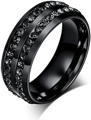 NL10 Mens Womens 8MM Titanium Stainless Steel High Polished 18K Gold Plated Channel Set Cubic Zirconia CZ Promise Engagement Band Unisex Gold Wedding Ring Comfort Fit, Size 6-13 (10, Black)