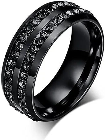 NL10 Mens Womens 8MM Titanium Stainless Steel High Polished 18K Gold Plated Channel Set Cubic Zirconia CZ Promise Engagement Band Unisex Gold Wedding Ring Comfort Fit, Size 6-13 (10, Black)