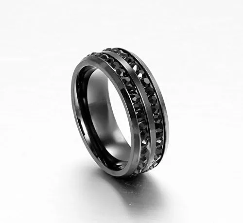 NL10 Mens Womens 8MM Titanium Stainless Steel High Polished 18K Gold Plated Channel Set Cubic Zirconia CZ Promise Engagement Band Unisex Gold Wedding Ring Comfort Fit, Size 6-13 (10, Black)