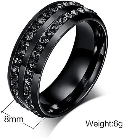 NL10 Mens Womens 8MM Titanium Stainless Steel High Polished 18K Gold Plated Channel Set Cubic Zirconia CZ Promise Engagement Band Unisex Gold Wedding Ring Comfort Fit, Size 6-13 (10, Black)