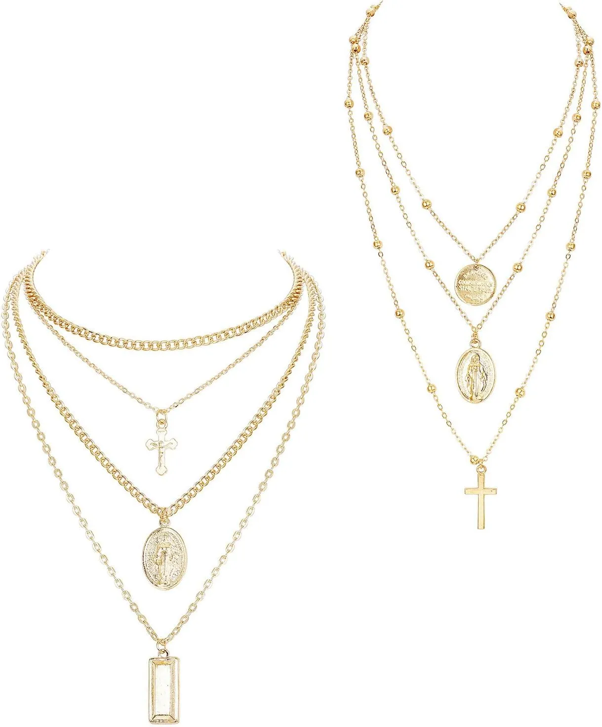 ORAZIO Cross Necklace,Layered Necklaces for Women,Dainty 14K Gold Silver Plated Cross Pendant,Crucifix Blessed Virgin Mary Pendant Necklace,Faith Religious Jewelry