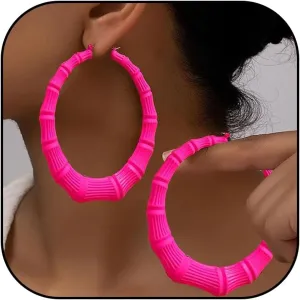 Pink Bamboo Hoop Earrings for Women 80s 90s Large Hoop Earrings Trendy 80s 90s Outfits for Women Hip Hop Jewelry