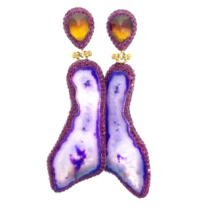Purple and Amber Agate Gemstone Earrings Purple and Amber Agate Gemstone Earrings