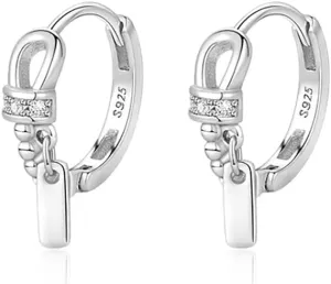 Reffeer Solid 925 Sterling Silver Minimalist Hoop Earrings for Women Teens CZ Hoop Earrings Cartilage Helix Hoop Earrings Huggie
