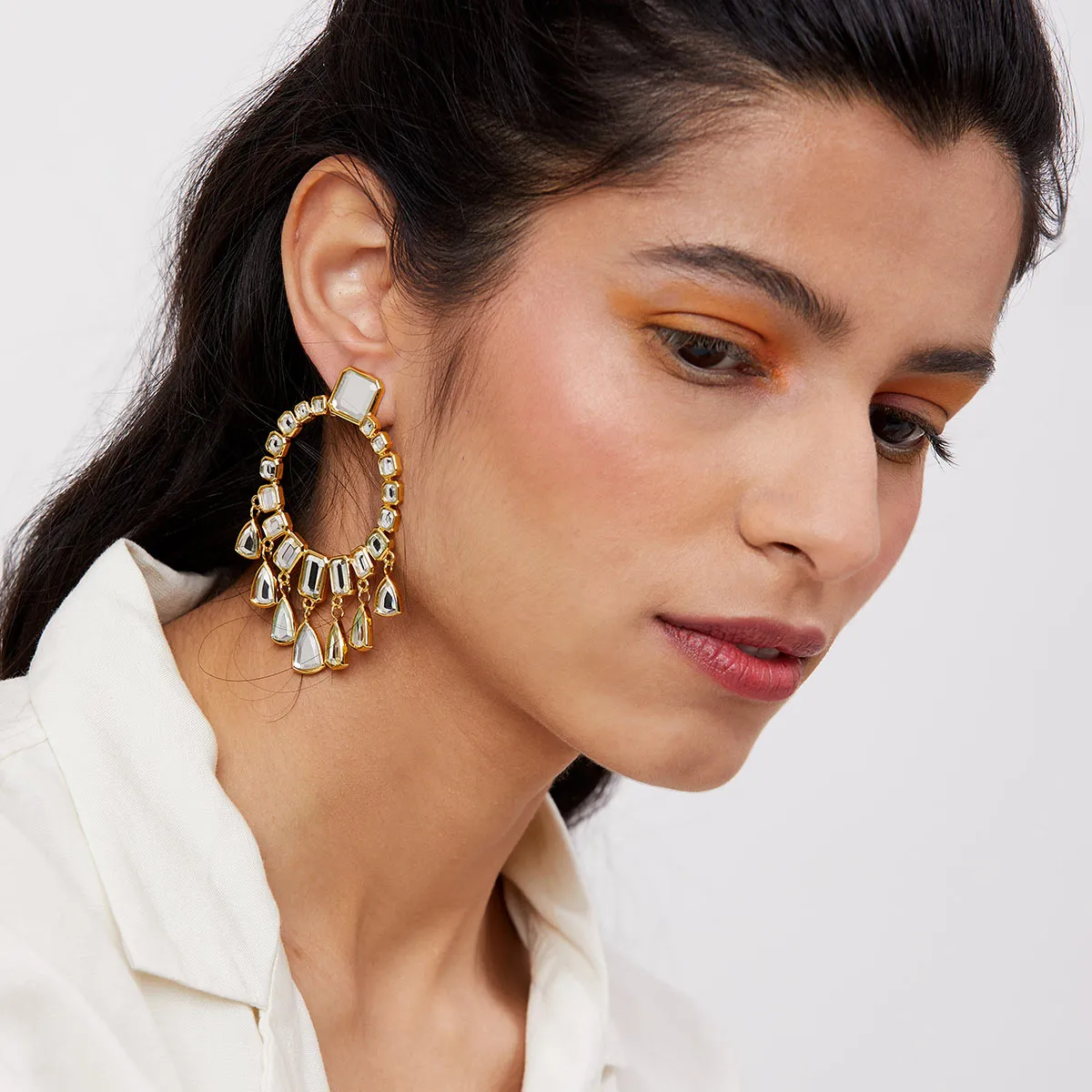Ruhaniyat Statement Mirror Drop Earrings
