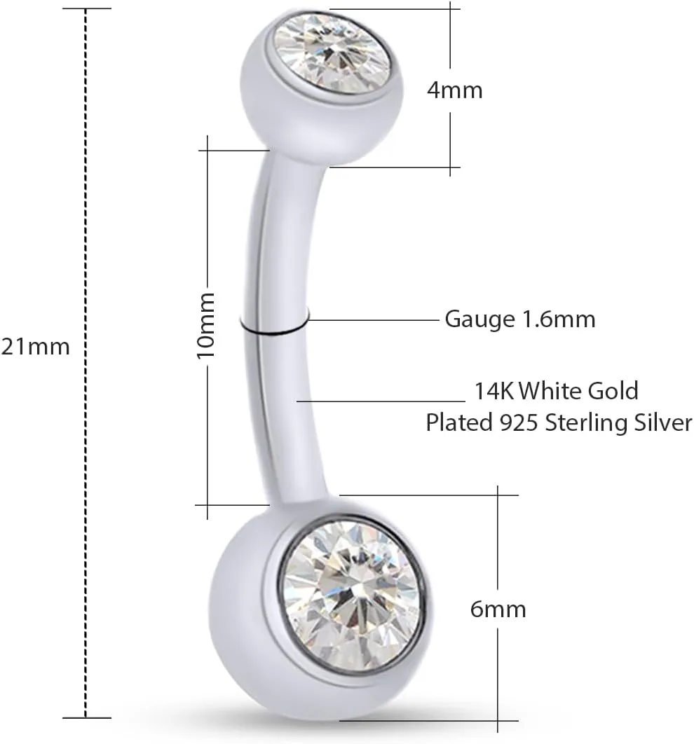 SAVEARTH DIAMONDS 1/3 Carat Round Cut Moissanite & Lab Grown Diamond Belly Button Navel Rings Body Piercing Jewelry For Women In 14K Gold Over Sterling Silver (VVS1 Clarity, 0.33 Cttw)