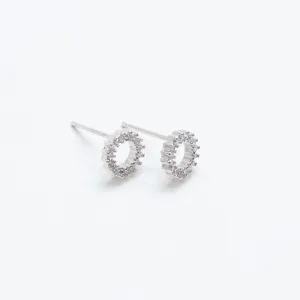 Silver Round Halo Crystal Studs