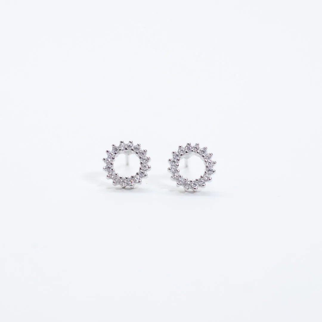 Silver Round Halo Crystal Studs