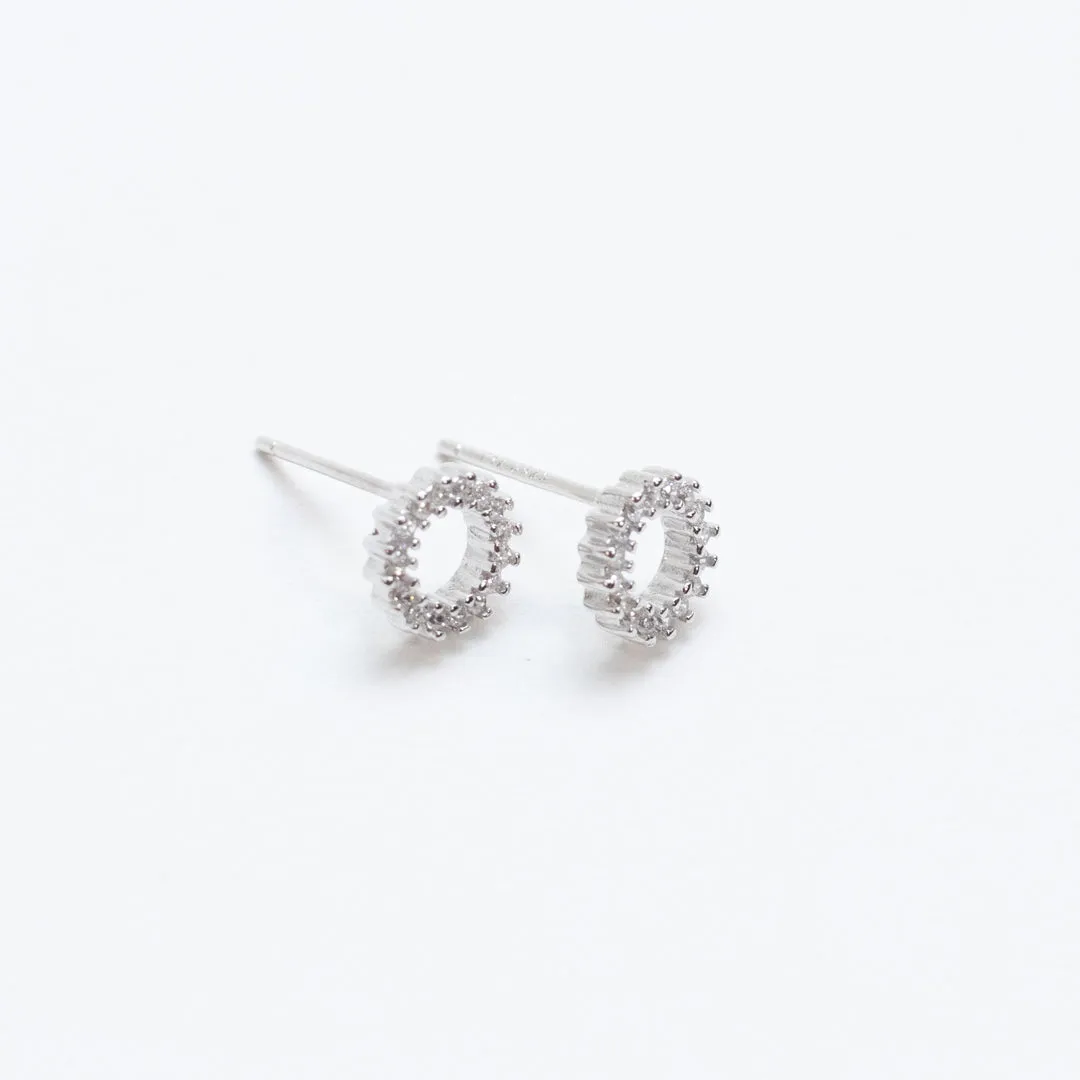 Silver Round Halo Crystal Studs