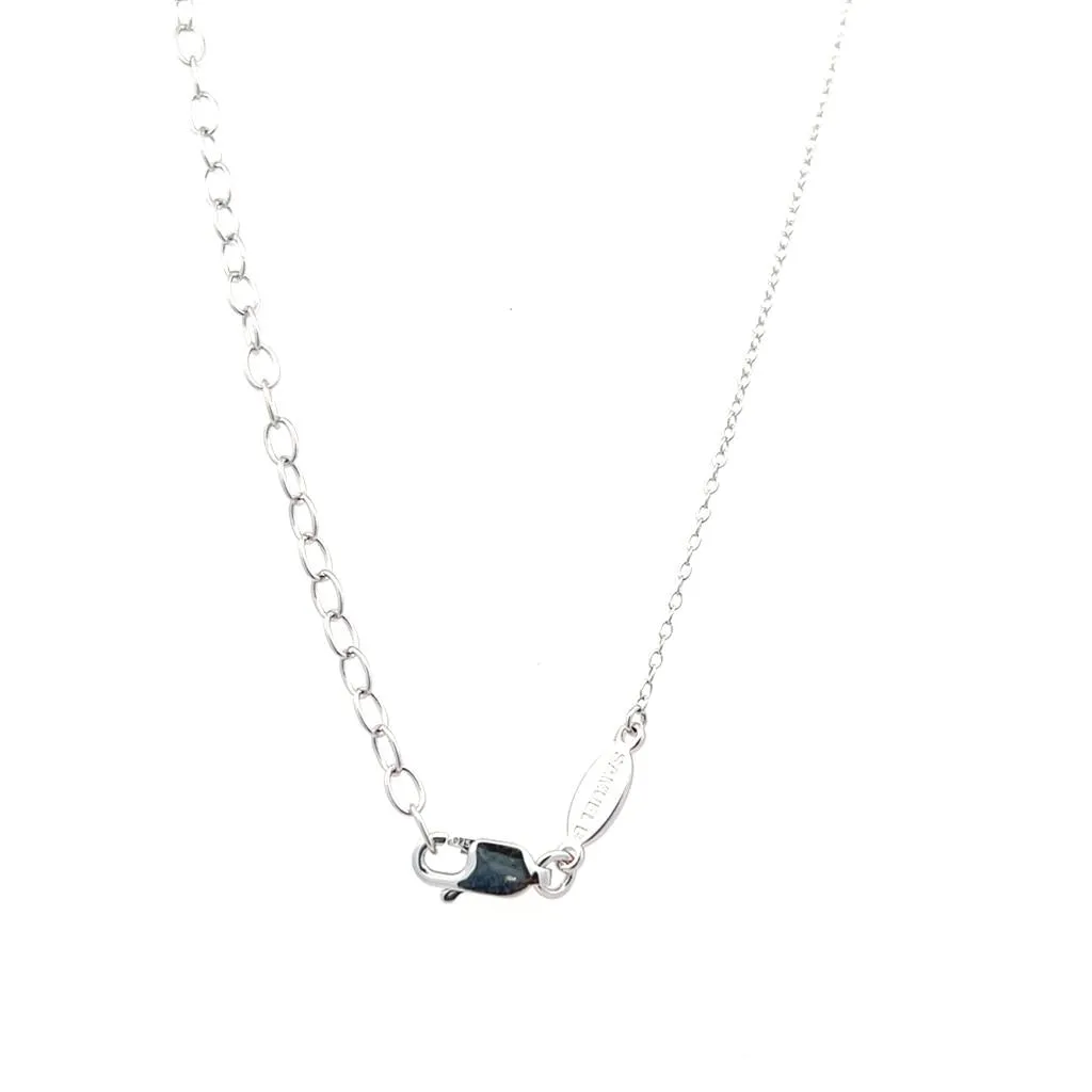 Sterling Silver Emerald Cut Blue Topaz & White Topaz Halo Necklace by Samuel B.