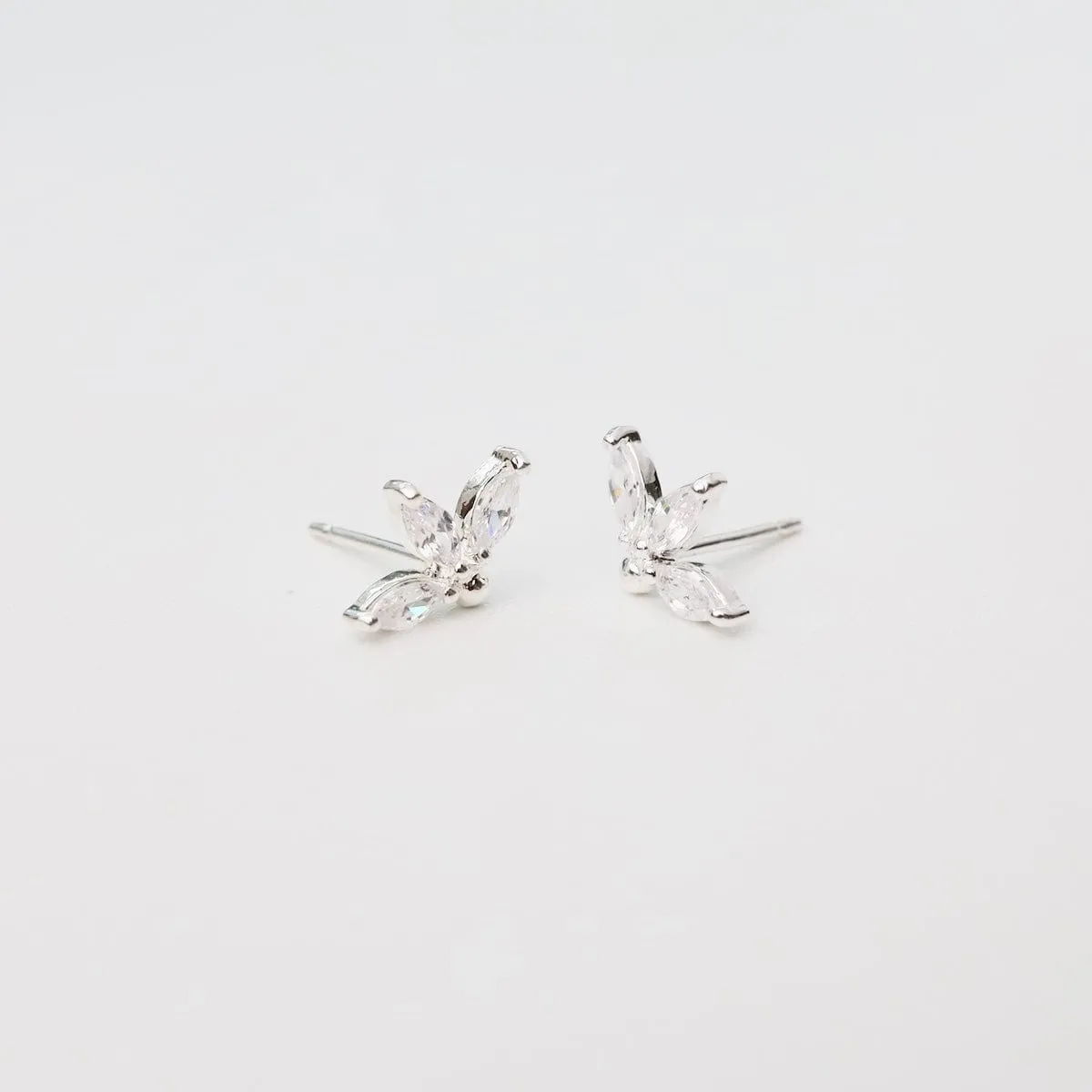 Sterling Silver Three CZ Petals Studs
