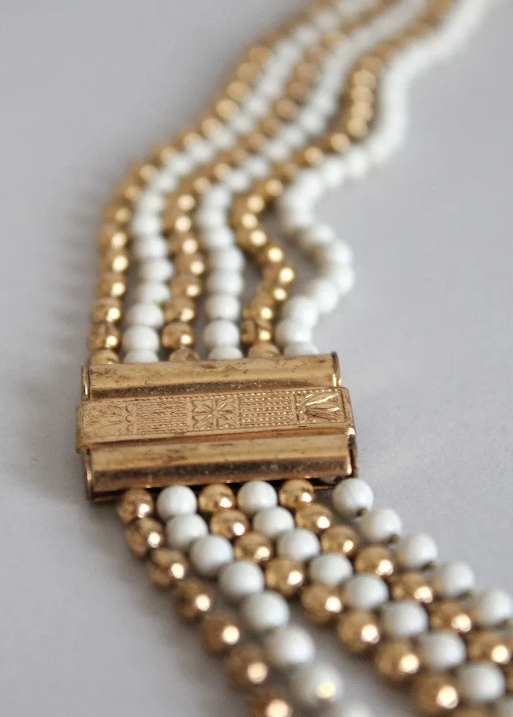 Vintage 1940s Brass Bead Scalloped Bib Necklace