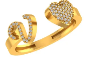 VS Diamonds & 10K Gold Initial V Heart Ring