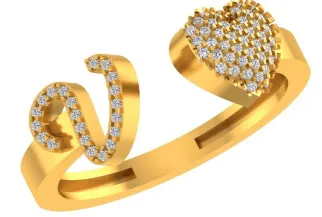 VS Diamonds & 10K Gold Initial V Heart Ring