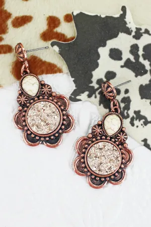 White San Sophia Druzy Coppertone Earrings