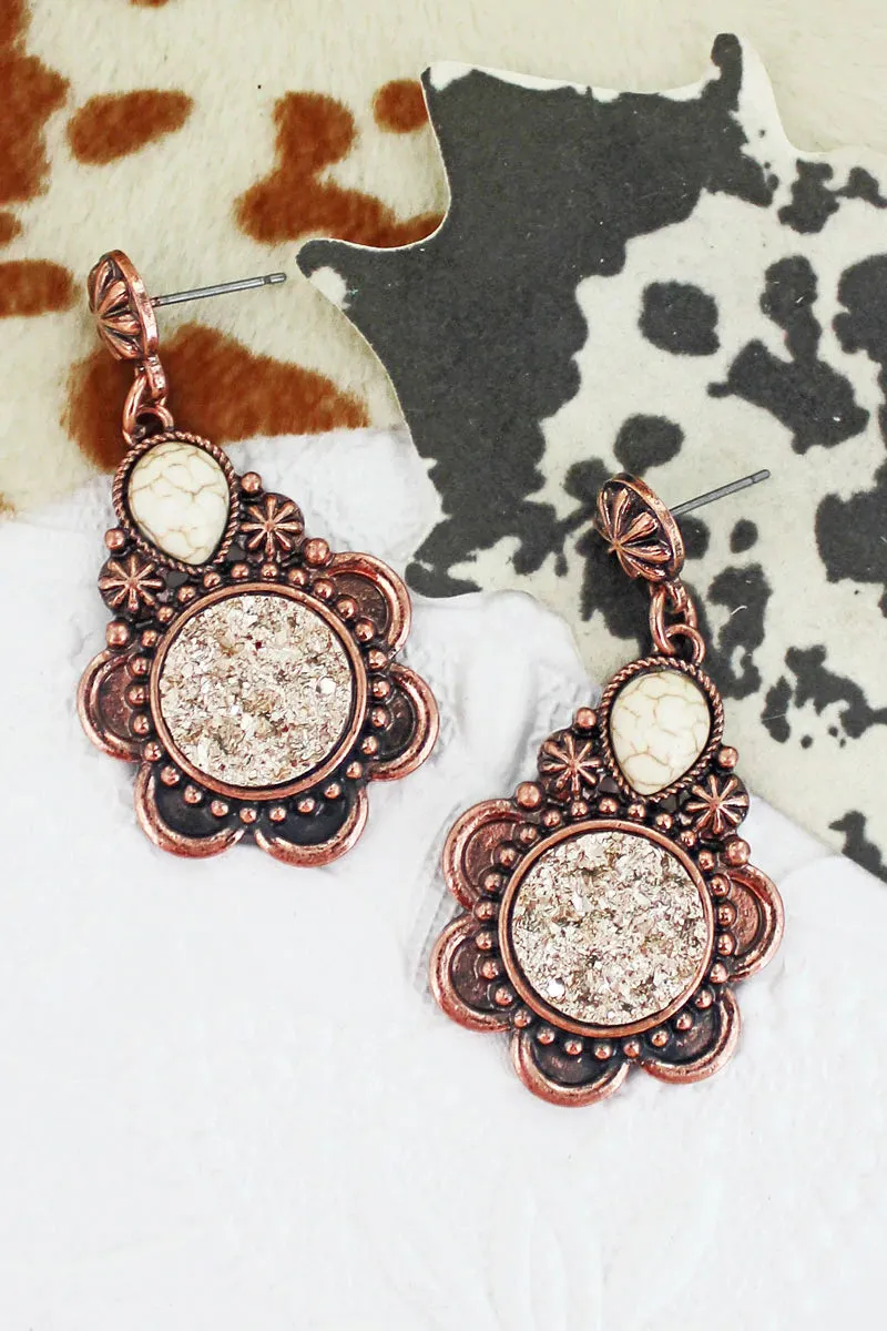 White San Sophia Druzy Coppertone Earrings